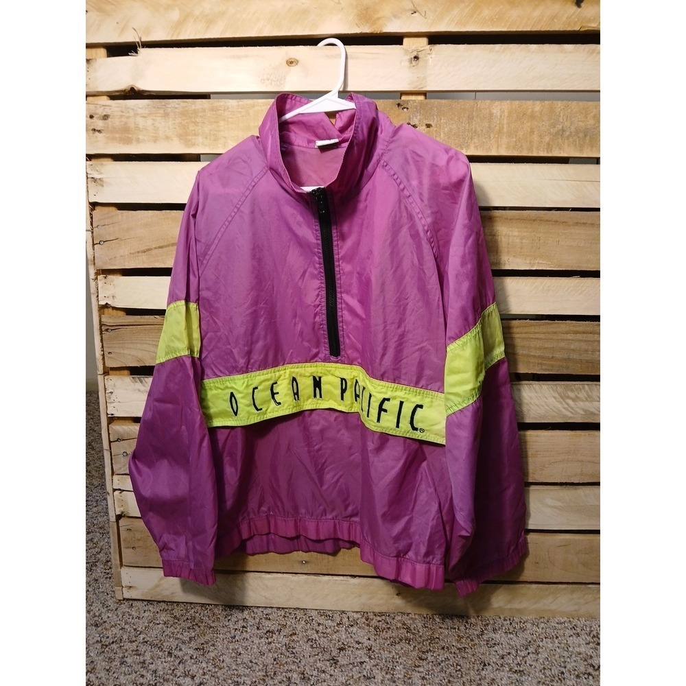 Vintage Ocean Pacific Jacket Womens Large Black Pullover Windbreaker 90s